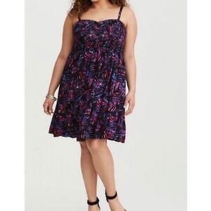 Torrid Tropical Palm Print Smocked Sundress Purple Pink Blue Rayon Plus 1XL boho